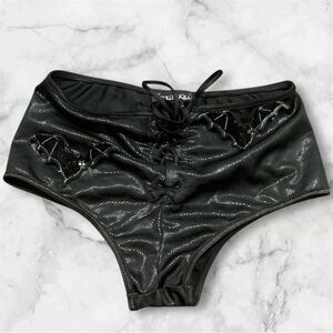 ❣️2/$36 Dolls KIll Bat Outta Hell Booty Shorts Lace Up Pole Hot Pants Goth Rave